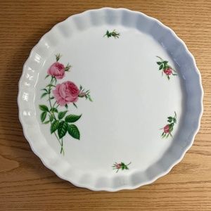Vintage Christineholm Porcelain Rose Quiche Tart Pan White Dish 10” Inch Fluted